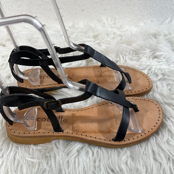 COCOBELLE Strappy Black Leather Slide Sandals Size 6/36 Made In Italy NEW - Picture 2 of 7